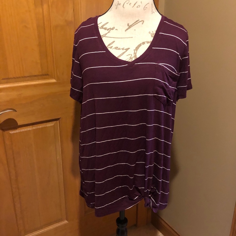 Juniors burgundy and white striped top